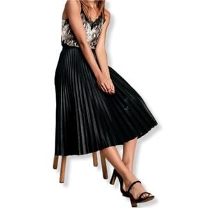 Vtg 80s Black Pleat Midi Skirt L Career Preppy Modern Retro Pinup Classic USA